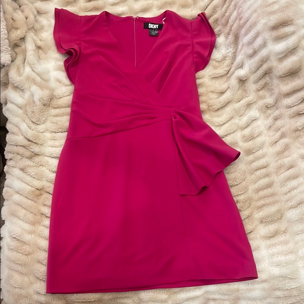 DKNY Pink Asymmetrical Peplum Mini Dress